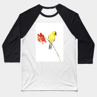 American Goldfinch and red Flower Baseball T-Shirt